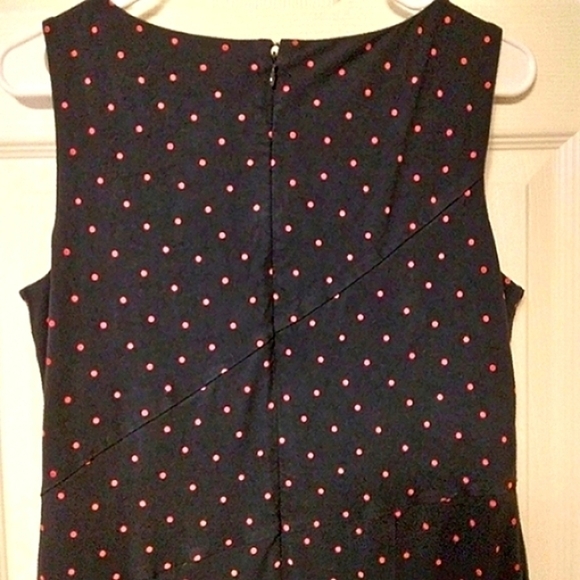 8P Ann Taylor Dark Navy Blue & Pink Polka-Dot Stretchy Shift Dress Sleeveless - Picture 4 of 4